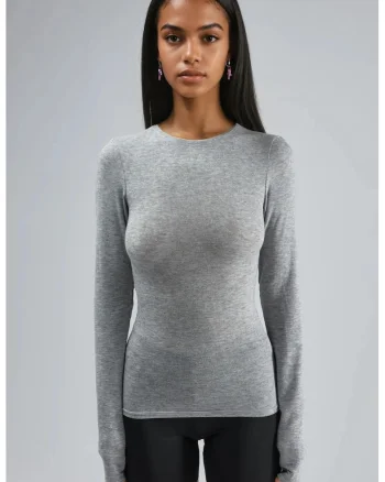 Bluza dama,  Gri deschis, Jerseu, Slim fit