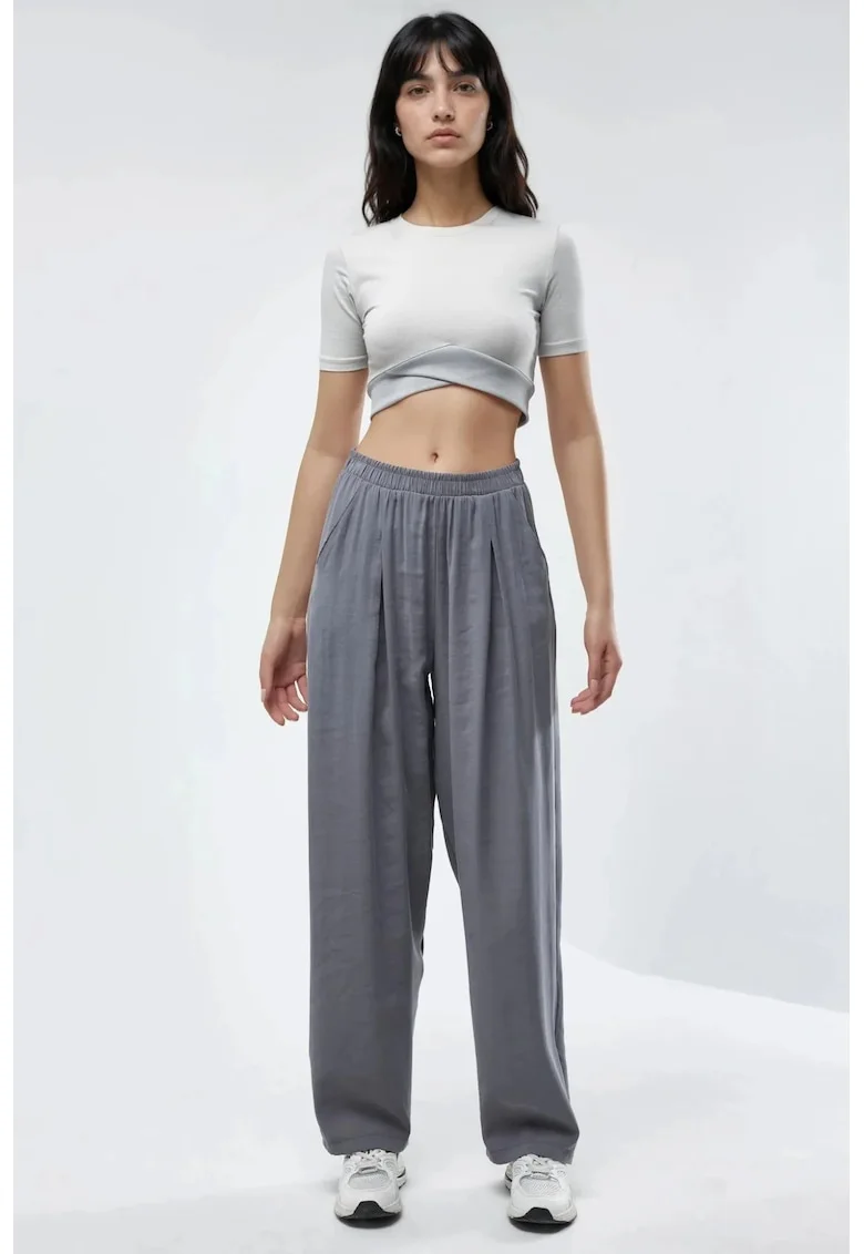 Pantaloni dama,  textil, Gri inchis