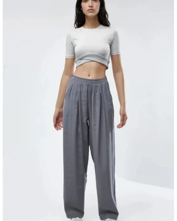 Pantaloni dama,  textil, Gri inchis
