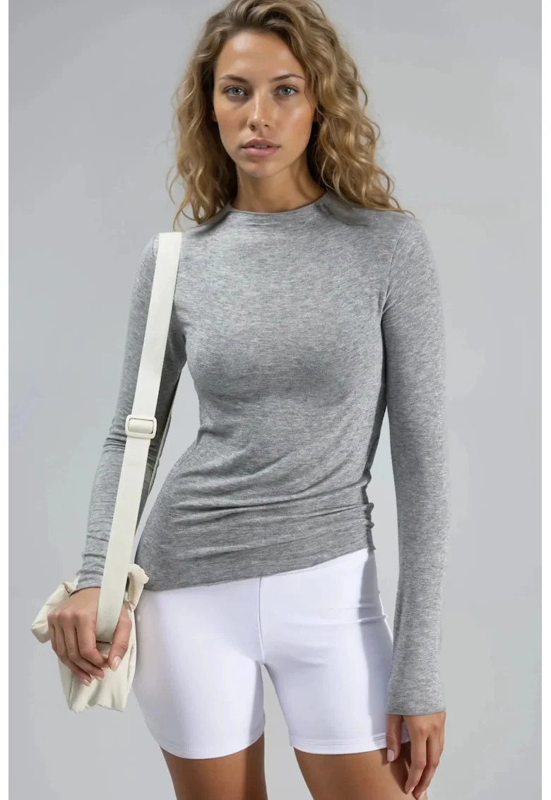 Bluza pentru dama,  Gri deschis, Jerseu, Slim fit