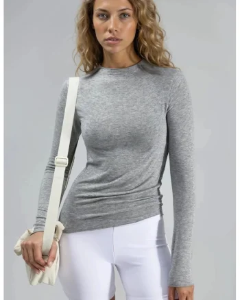 Bluza pentru dama,  Gri deschis, Jerseu, Slim fit