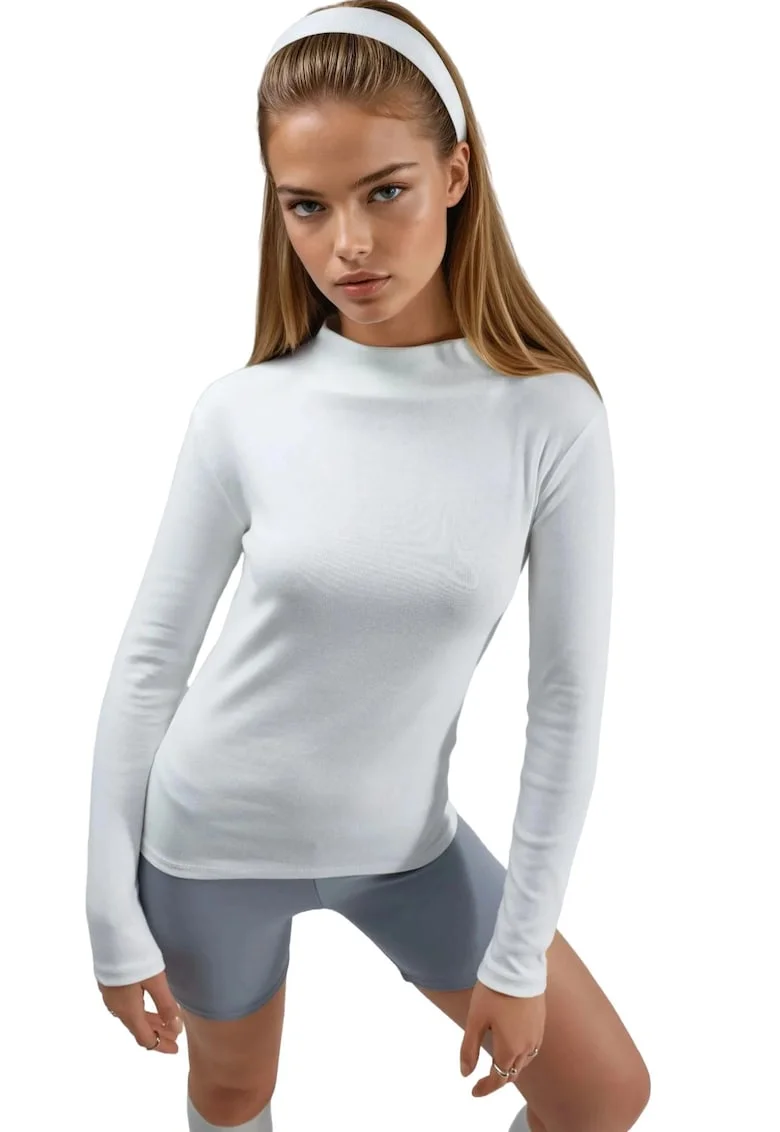Bluza dama,  Alb, Jerseu, Slim fit