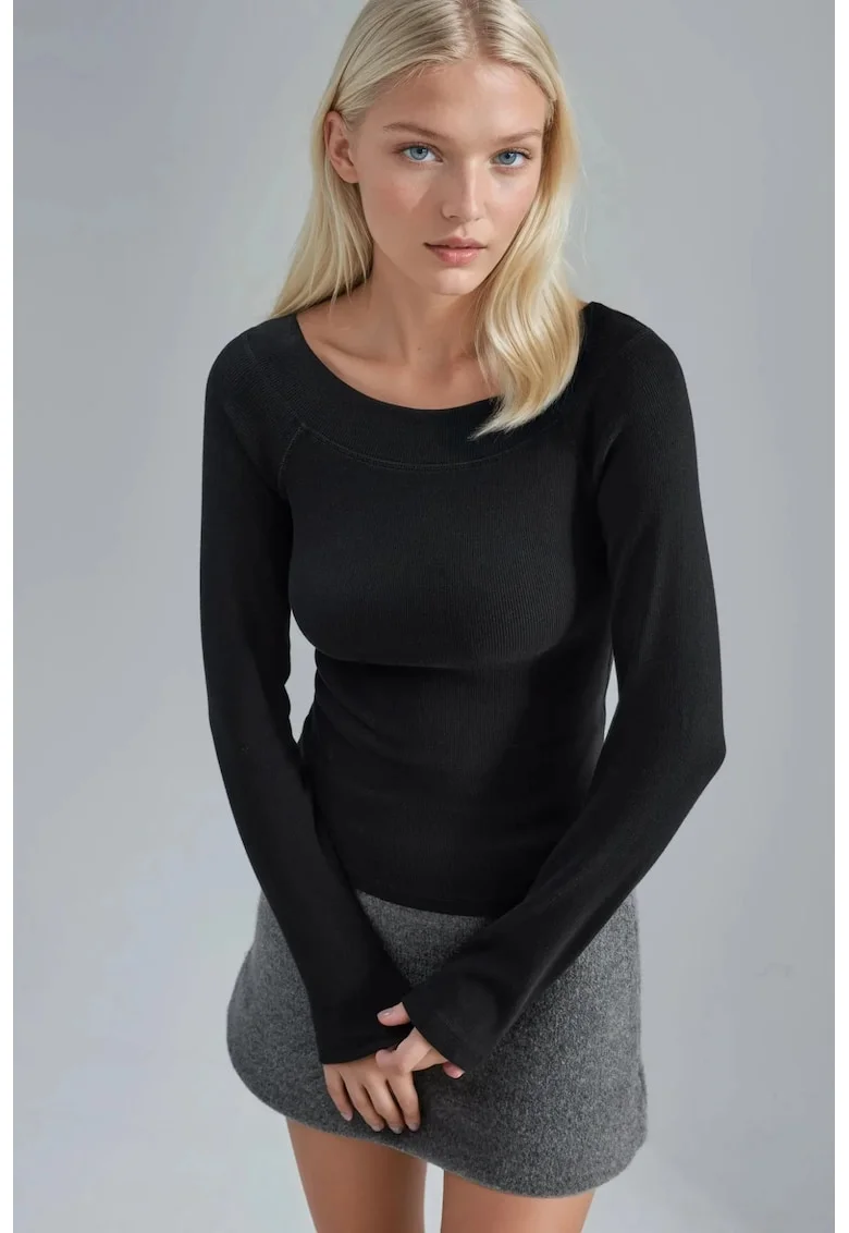 Bluza dama,  Negru, Jerseu, Slim fit