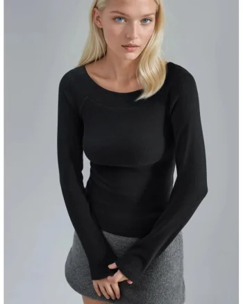 Bluza dama,  Negru, Jerseu, Slim fit