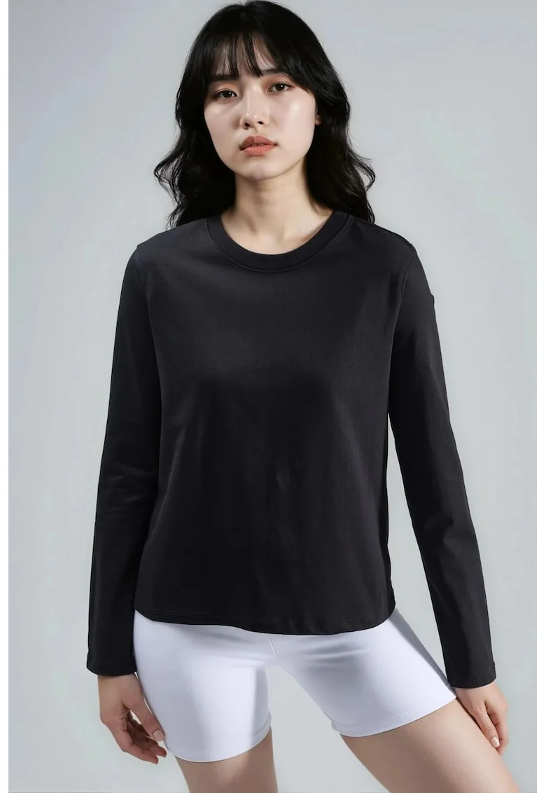 Bluza dama,  Negru, Guler rotund, Jerseu