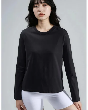 Bluza dama,  Negru, Guler rotund, Jerseu