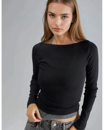 Bluza dama,  Negru, Jerseu