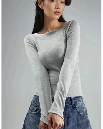 Bluza pentru dama,  Gri deschis, Slim fit, Jerseu
