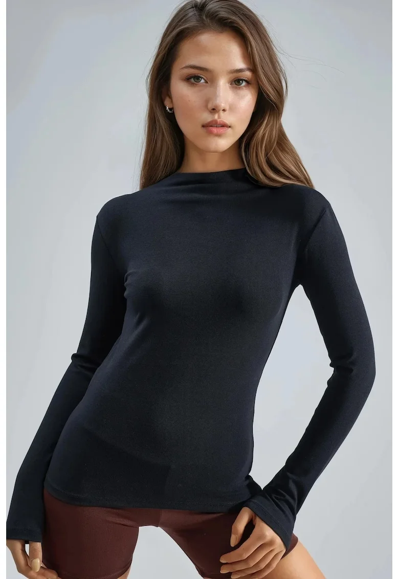 Bluza,  Slim fit, Negru, Jerseu