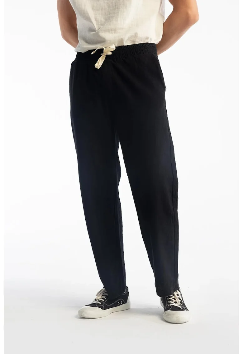 Pantaloni barbati,  croiala dreapta, snur in talie, negru, 100% bumbac