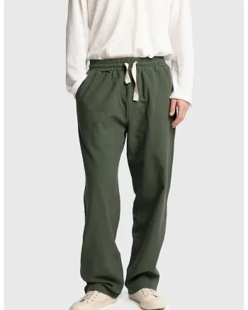 Pantaloni barbati,  croiala dreapta, snur in talie, verde kaki, bumbac 100%