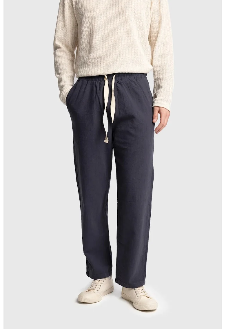 Pantaloni barbati,  croiala dreapta, snur talie, bumbac, bleumarin