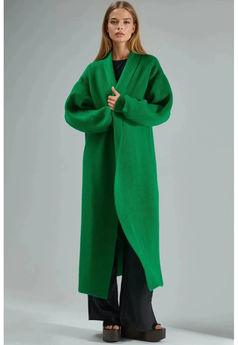 Cardigan lung dama,  tricot, verde, One Size