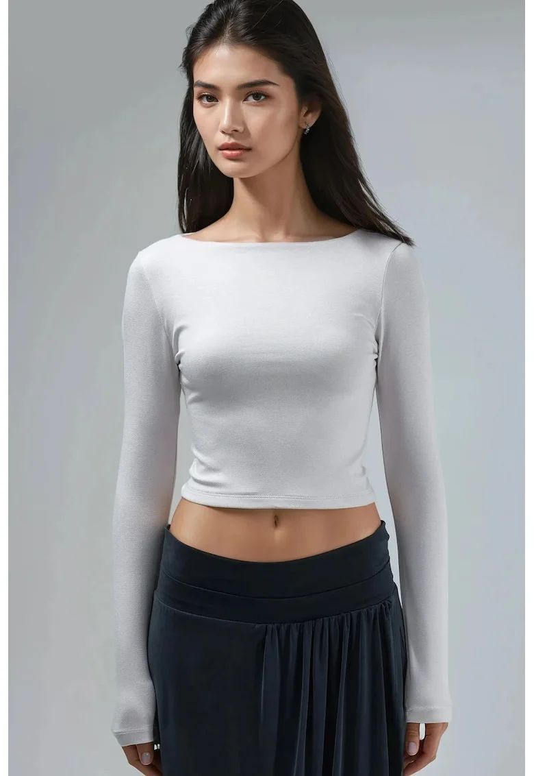 Bluze dama,  Slim fit, Gri, Jerseu
