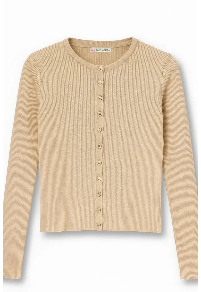 Cardigan tricotat dama,  croiala slim, tricot, cu nasturi, bej