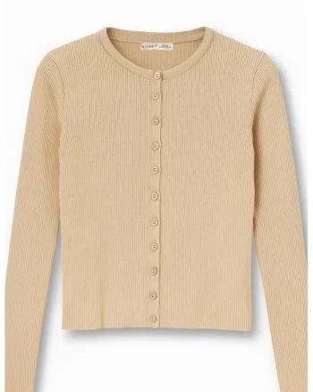 Cardigan tricotat dama,  croiala slim, tricot, cu nasturi, bej