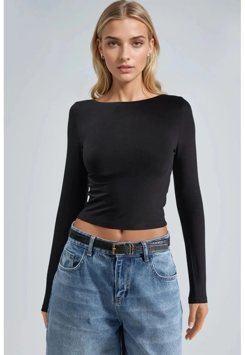 Bluza dama,  Slim fit, Negru, Jerseu
