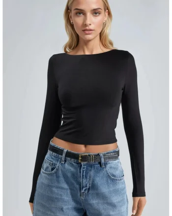 Bluza dama,  Slim fit, Negru, Jerseu