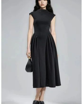 Rochie midi  texturata, negru, material textil