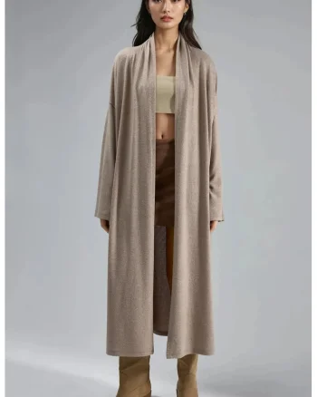 Cardigan lung dama,  tricot, bej natural, One Size