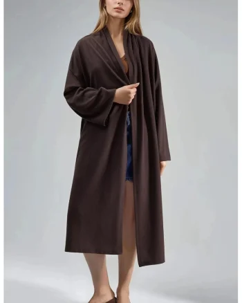 Cardigan lung dama,  poliester/viscoza/elastan, maro,