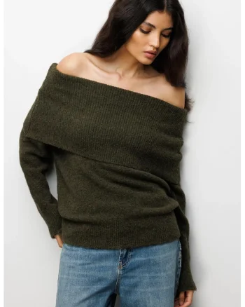 Pulover dama,  croiala lejera, kaki, tricot, One Size