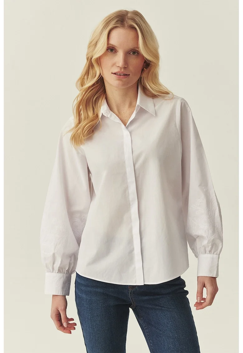 Camasa din bumbac cu broderie pe maneca Cami, Alb murdar