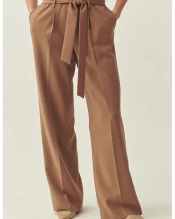 Pantaloni cu croiala ampla si pliuri Zorte, Caramel