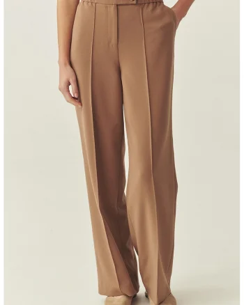 Pantaloni cu croiala ampla si pliuri Minto, Maro camel