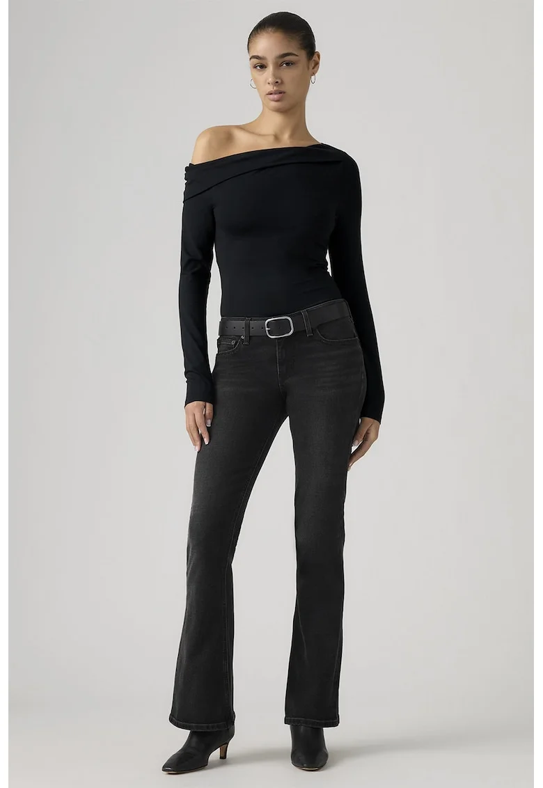 Blugi cu talie joasa si croiala bootcut, Gri inchis