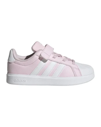 Pantofi sport din piele ecologica cu velcro StreetTalk, Alb/Roz pal