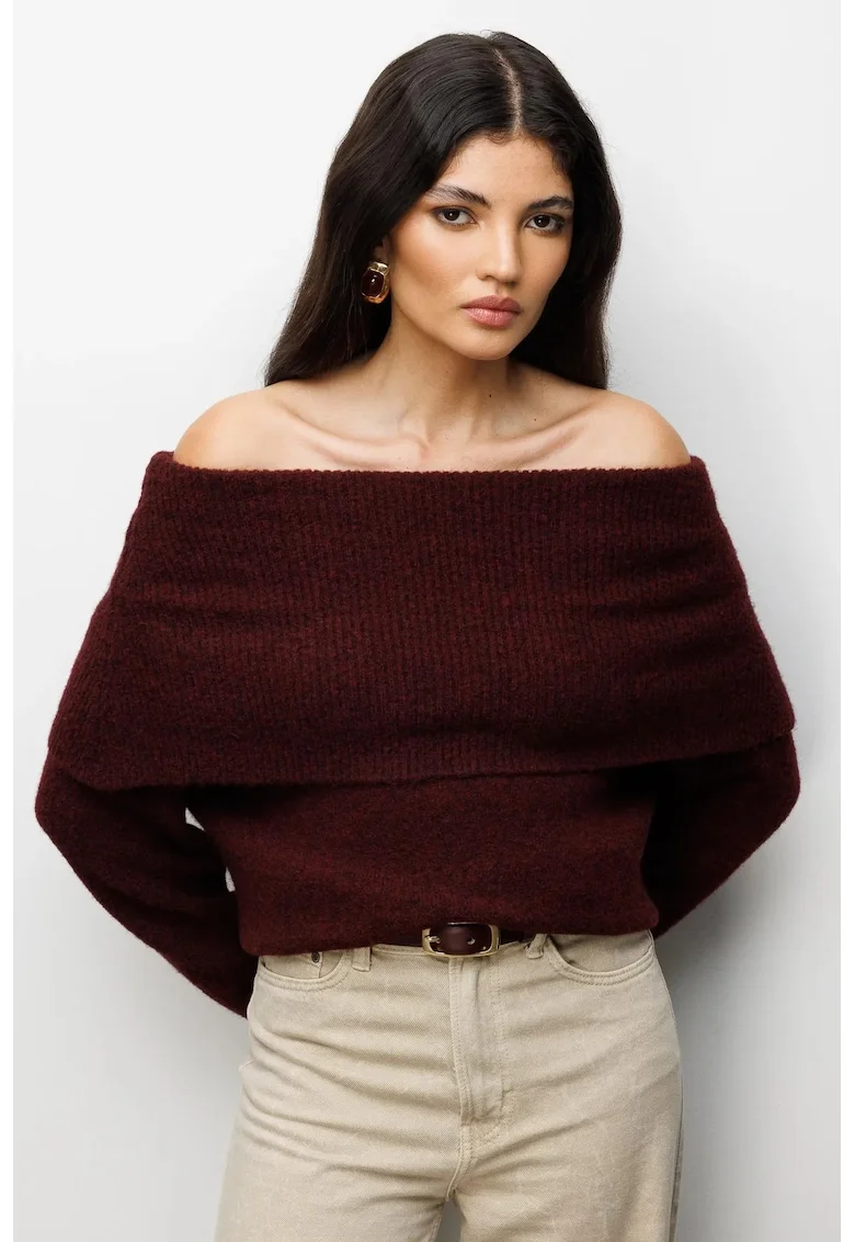 Pulover dama,  croiala lejera, rosu, tricot, One Size