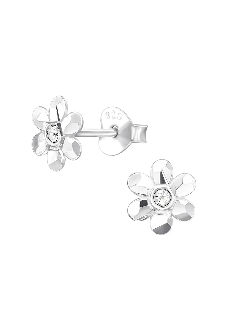 Cercei din argint 925 cu floare si zirconiu, dimensiuni 6x6.5mm, tip stud