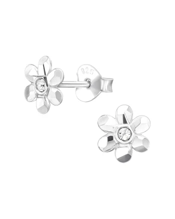 Cercei din argint 925 cu floare si zirconiu, dimensiuni 6x6.5mm, tip stud