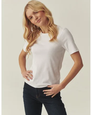 Tricou din bumbac cu decolteu la baza gatului, Alb murdar