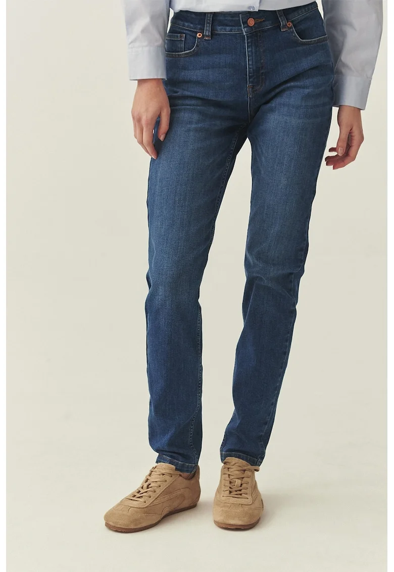 Blugi slim fit cu talie medie, Albastru melange