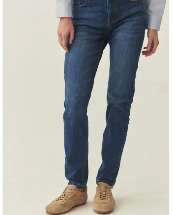 Blugi slim fit cu talie medie, Albastru melange