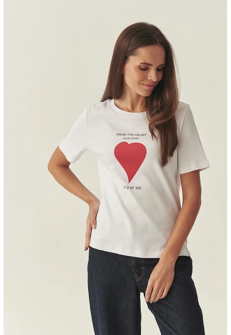 Tricou din bumbac cu imprimeu grafic, Rosu/Alb