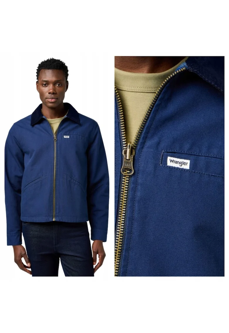 Jacheta Barbati,  Utility Jacket, Regular Fit, Cu Guler, Fermoar, Caldura fewqgSi Confortabila, Maneci Lungi, Bumbac, Albastru, Albastru