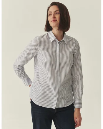 Camasa regular fit cu model in dungi, Alb/Albastru indigo