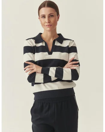 Pulover polo cu model in dungi, Alb fildes/Albastru ultramarin
