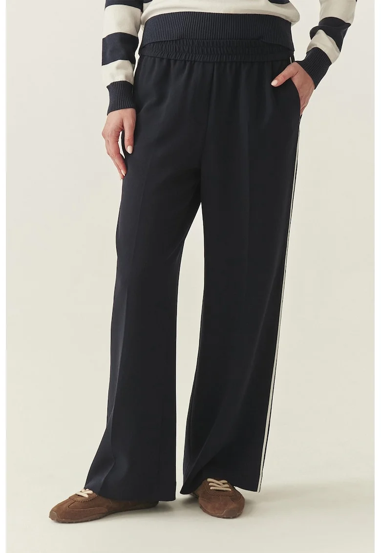 Pantaloni de trening cu croiala ampla si dungi contrastante, Alb/Albastru ultramarin