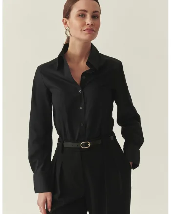 Camasa din bumbac cu model uni, Negru