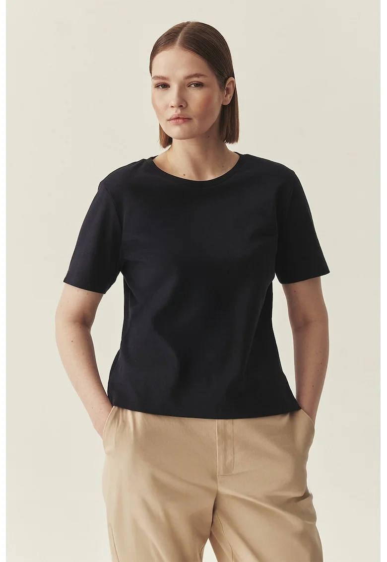 Tricou din bumbac cu decolteu la baza gatului, Albastru ultramarin