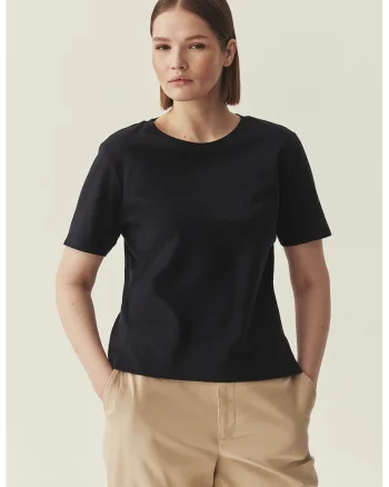 Tricou din bumbac cu decolteu la baza gatului, Albastru ultramarin