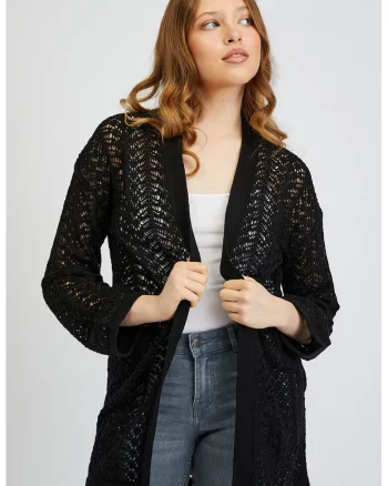 Cardigan crosetat fara inchidere, Negru