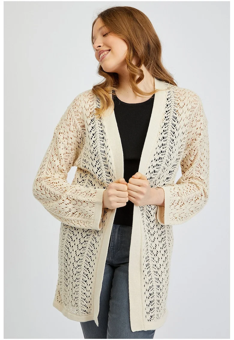Cardigan crosetat fara inchidere, Bej deschis