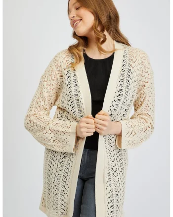 Cardigan crosetat fara inchidere, Bej deschis