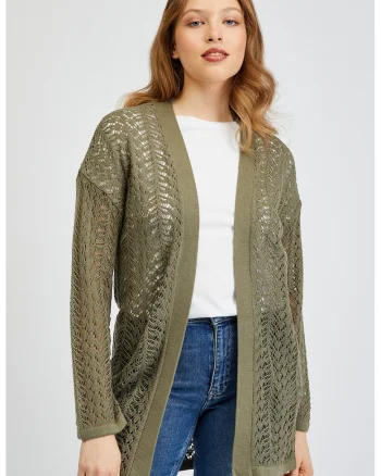 Cardigan crosetat fara inchidere, Verde inchis