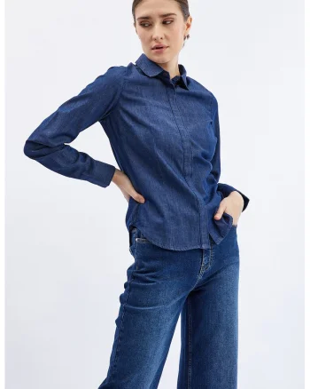 Camasa de denim slim fit, Bleumarin